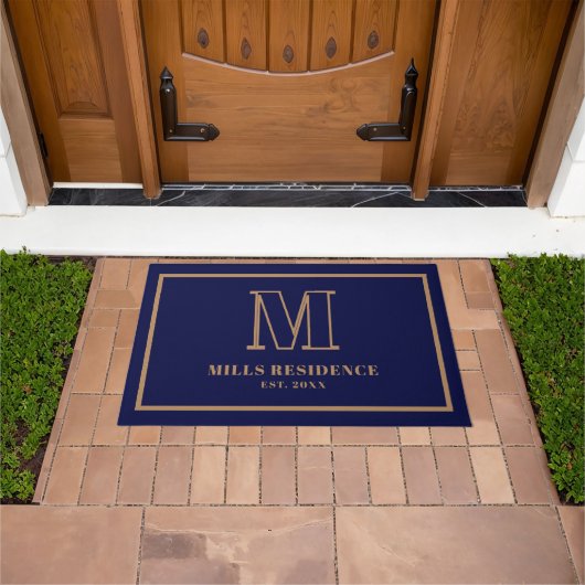 Monogram Familie Opgericht Navy Blauw Wit D Deurmat (Buiten)
