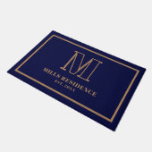 Monogram Familie Opgericht Navy Blauw Wit D Deurmat (Schuin)
