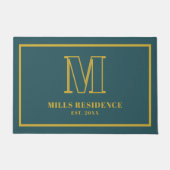 Monogram Familie Opgericht Teal Goud Deurmat (Voorkant)