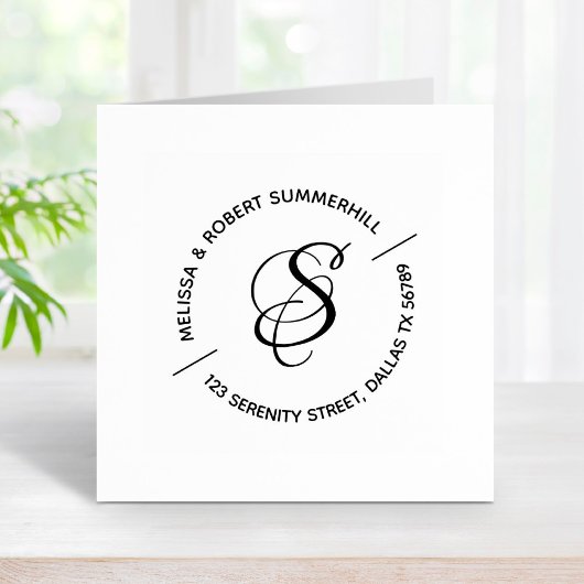 Monogram Familie Paar Ronde Adres Rubberstempel