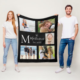 Monogram Familie Vijf Foto Collage Fleece Deken
