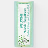 Monogram Familieboom Welkome Reunion Blauwgroen Zw Spandoek (Verticaal)