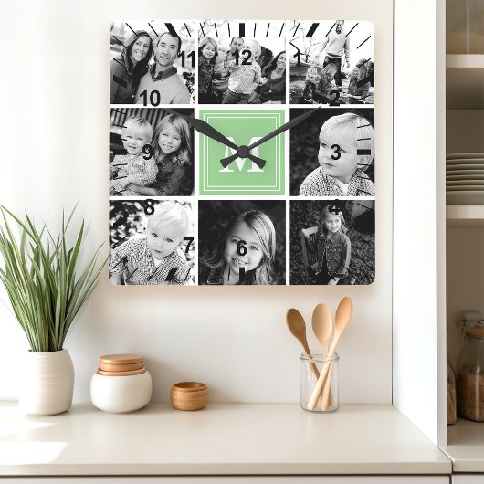 Monogram Familiefotocollage Vierkante Klok