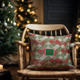 Monogram familielap quilt Groen Rood  Kussen