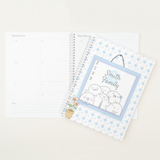Monogram Familienaam 2025 Blauw Planner (Display)
