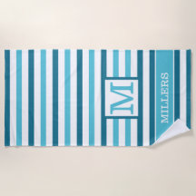 Monogram familienaam Aqua Blauw en Wit Gestreept