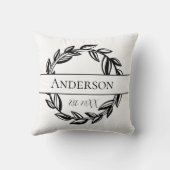 Monogram Familienaam Black White Leaf Kussen (Achterkant)