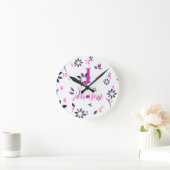 Monogram Familienaam Blauwe Bloem Ronde Klok (Huis)