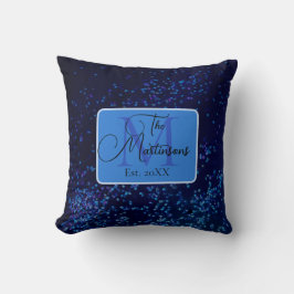 Monogram Familienaam Blauwe Confetti Kussen