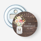 Monogram Familienaam Bloemstuk Mason Jar Rustiek Button Flesopener (Voorkant)