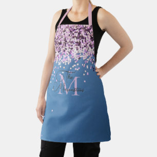 Monogram familienaam confetti op blauw       schort