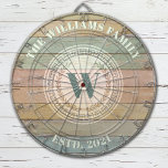 Monogram Familienaam  Crest Dartbord<br><div class="desc">Een cool monogram kam dartbord met een rustieke gekleurde houten achtergrond. gepersonaliseerd met jouw naam en gevestigde datum. Geweldig voor een familie speelkamer,  of man grot. Ontworpen voor u door Blackberry Boulevard.</div>
