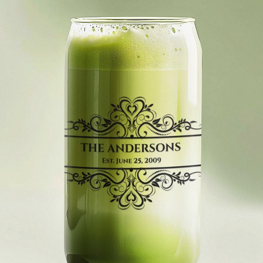 Monogram familienaam  datum blikvorm glas