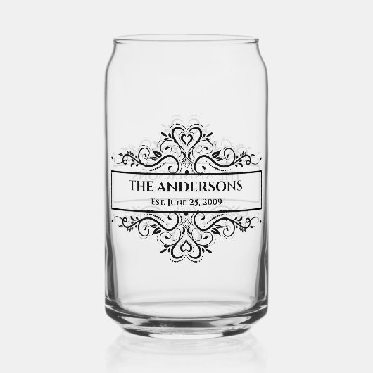 Monogram familienaam  datum blikvorm glas (Voorkant)