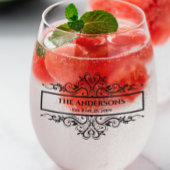 Monogram familienaam  datum wijnglas zonder voet