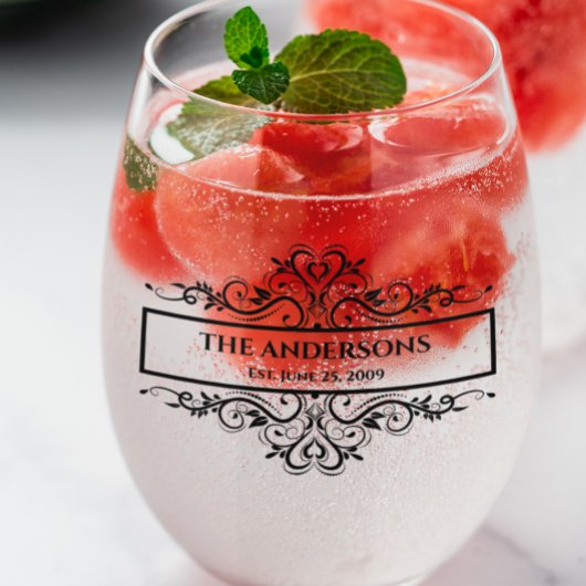 Monogram familienaam  datum wijnglas zonder voet