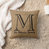 Monogram Familienaam Faux Burlap Sierkussen (Deken)