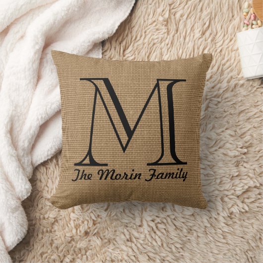 Monogram Familienaam Faux Burlap Sierkussen (Deken)