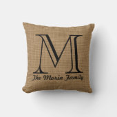 Monogram Familienaam Faux Burlap Sierkussen (Voorkant)