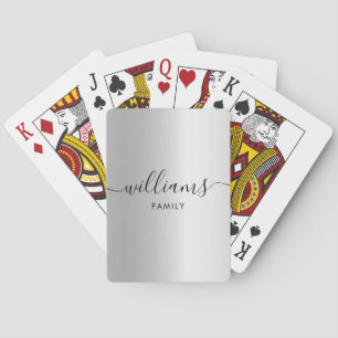 Monogram familienaam Faux Silver Pokerkaarten