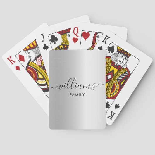 Monogram familienaam Faux Silver Pokerkaarten (Achterkant)