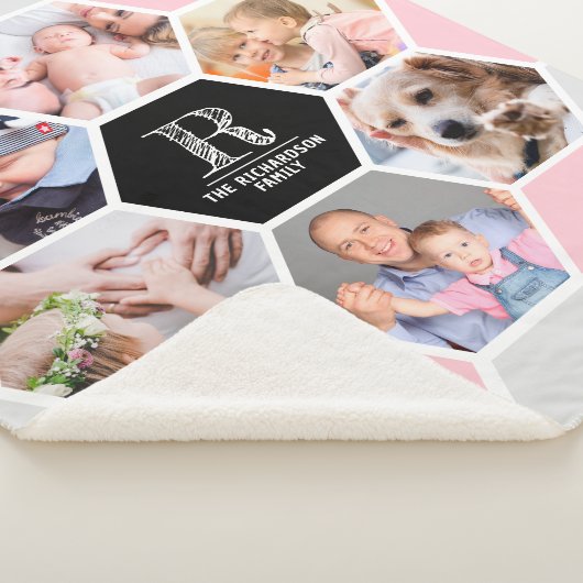 Monogram familienaam Geometrisch 6 Fotocollage Sherpa Deken (3/4)