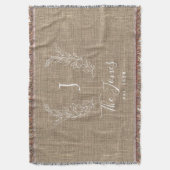 Monogram familienaam gepersonaliseerd rustige jute deken (Voorkant Verticaal)