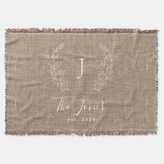 Monogram familienaam gepersonaliseerd rustige jute deken (Voorkant)