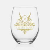 Monogram familienaam  gepersonaliseerd wijnglas zonder voet (Voorkant)