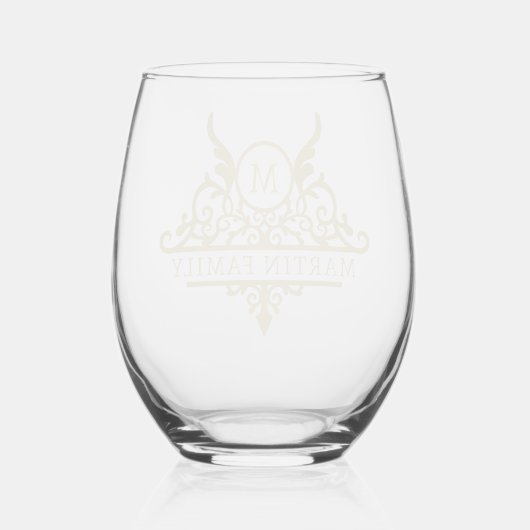 Monogram familienaam gepersonaliseerd wijnglas zonder voet (Achterkant)