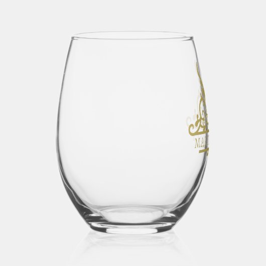Monogram familienaam  gepersonaliseerd wijnglas zonder voet (Rechts)