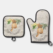 Monogram familienaam hout rustiek ovenwant & pannenlap set (Voorkant)