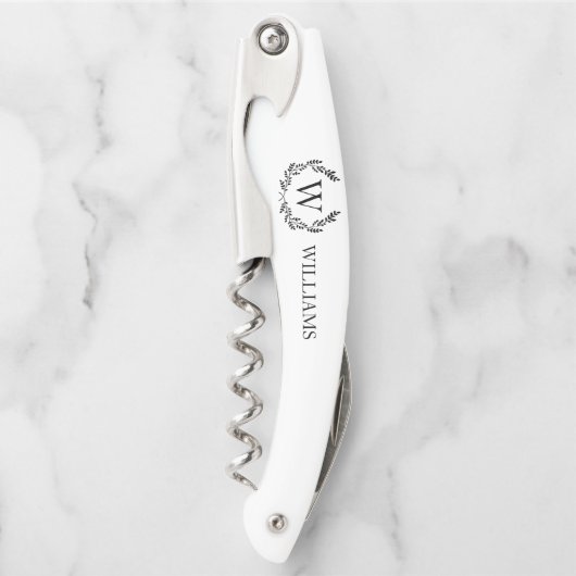 Monogram familienaam Laurel Crest Kurkentrekker (Voorkant)