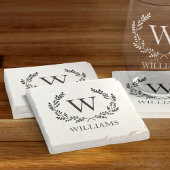 Monogram Familienaam Laurel Krans Crest Stenen Onderzetter