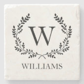 Monogram Familienaam Laurel Krans Crest Stenen Onderzetter (Voorkant)