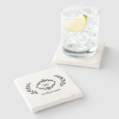 Monogram Familienaam Laurel Krans Crest Zwart Stenen Onderzetter (Zijkant)