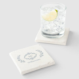 Monogram Familienaam Lauwerkrans Stof Blauw Stenen Onderzetter