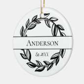 Monogram Familienaam Leaf Wreater Kerstmis Keramisch Ornament (Links)
