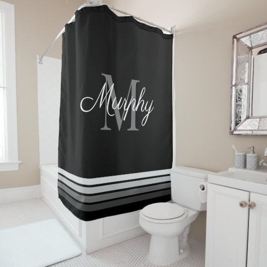 Monogram familienaam Modern Elegant Letter Initiaa Douchegordijn (In situ)