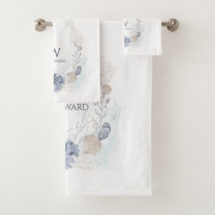 Monogram familienaam Ocean Coral Beach Lake House Bad Handdoek