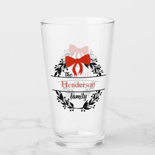 Monogram Familienaam Red Black WreatBar-bril Glas (Achterkant)