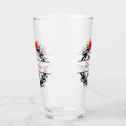 Monogram Familienaam Red Black WreatBar-bril Glas (Links)