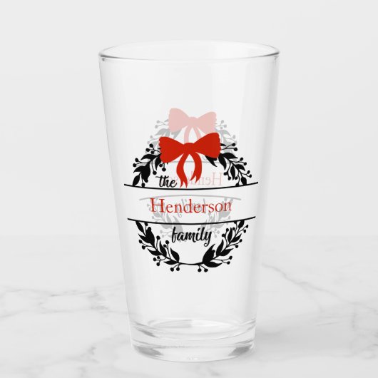 Monogram Familienaam Red Black WreatBar-bril Glas (Voorkant)