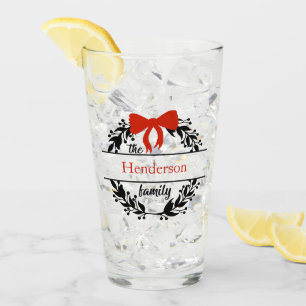 Monogram familienaam rood zwart krans bar bril glas