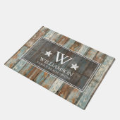 Monogram Familienaam Rustic Boho Wood Beach House Deurmat (Schuin)