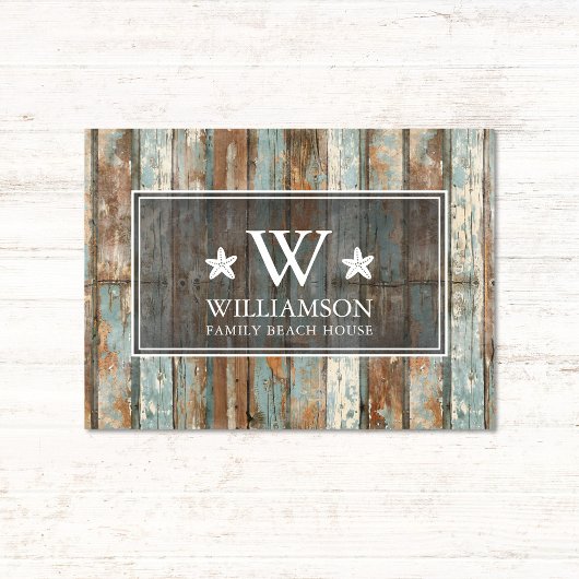 Monogram Familienaam Rustic Boho Wood Beach House Deurmat