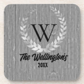 Monogram Familienaam Rustic Wood Bier Onderzetter (Voorkant)