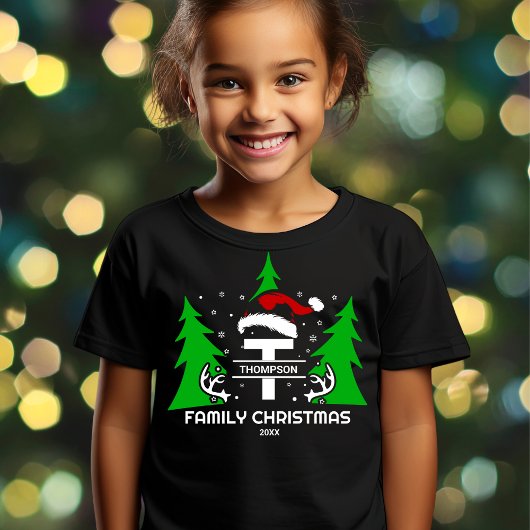 Monogram Familienaam Santa Hat Jaar Kerstmis T-shirt