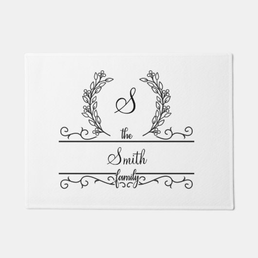 Monogram familienaam Script lettertype Bladeren Deurmat (Voorkant)
