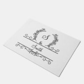 Monogram familienaam Script lettertype Bladeren Deurmat (Schuin)